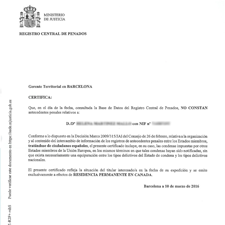 Antecedentes No Penales -  España - Spanish English Translator