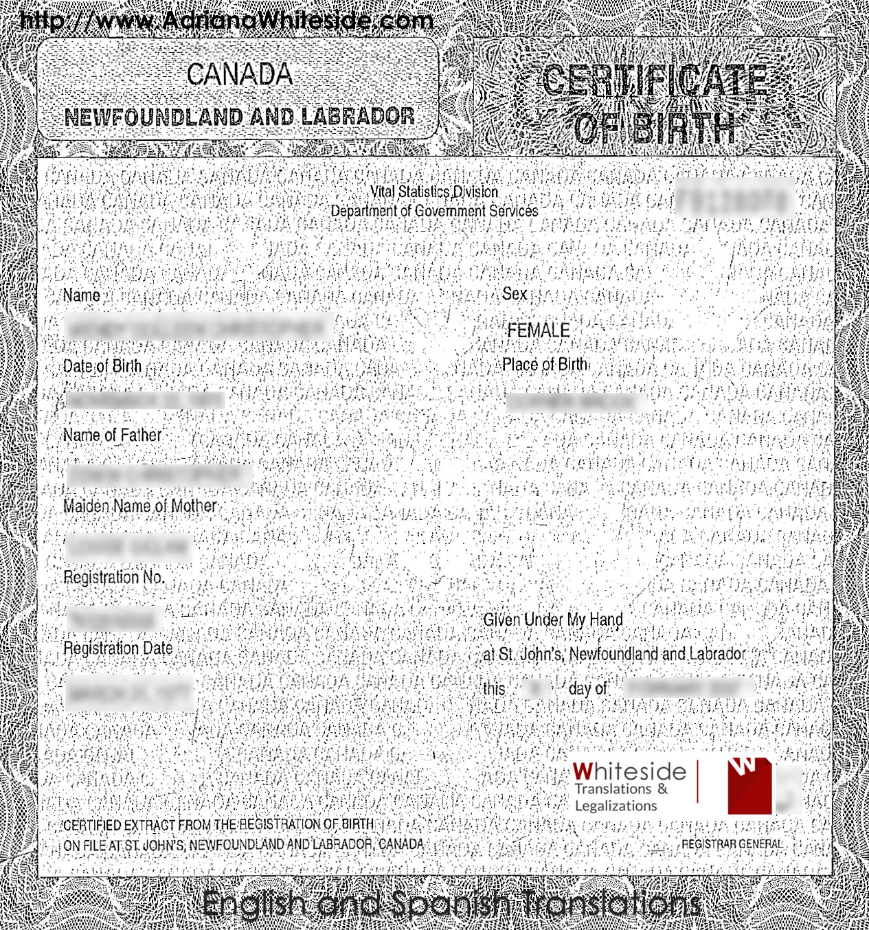 Canada - Birth Certificate