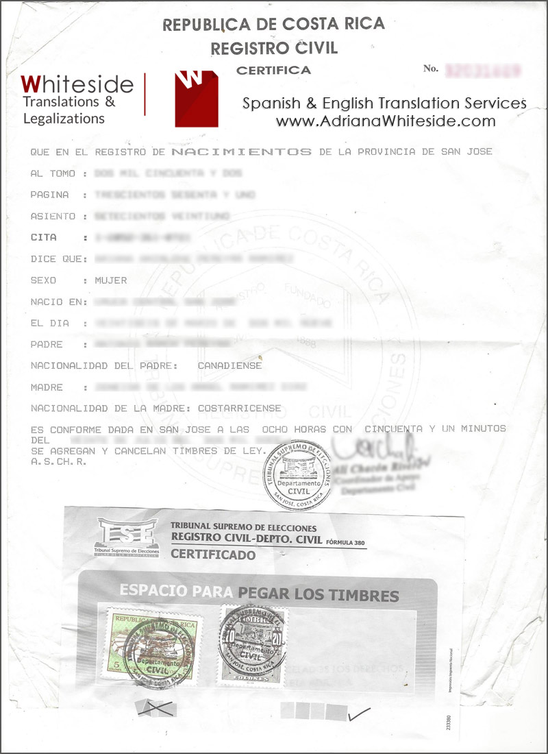 Birth Certificate Costa Rica